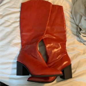 Red Leather Ankle Boots